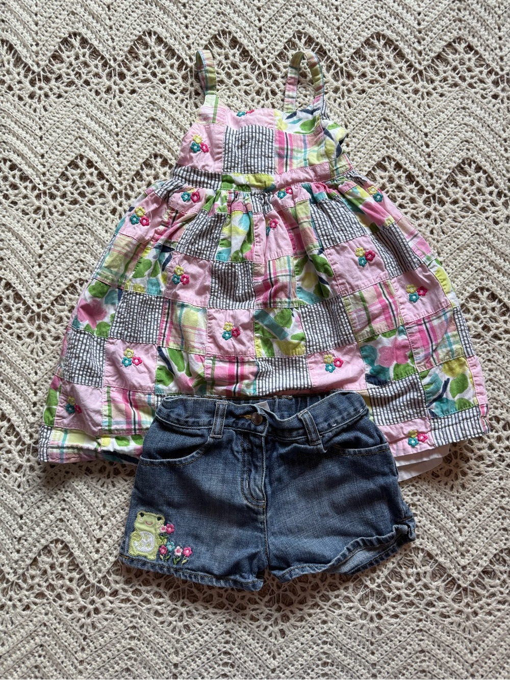 Y2K Gymboree Matching Set Girl 3T Floral Frog Summer Outfit Tunic Top Shorts